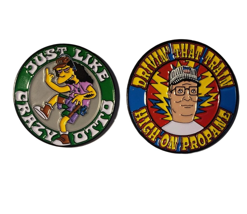 2-Pack Hank Hill Otto Mann pin set - Grateful Dead, Simpsons & King of the Hill inspired