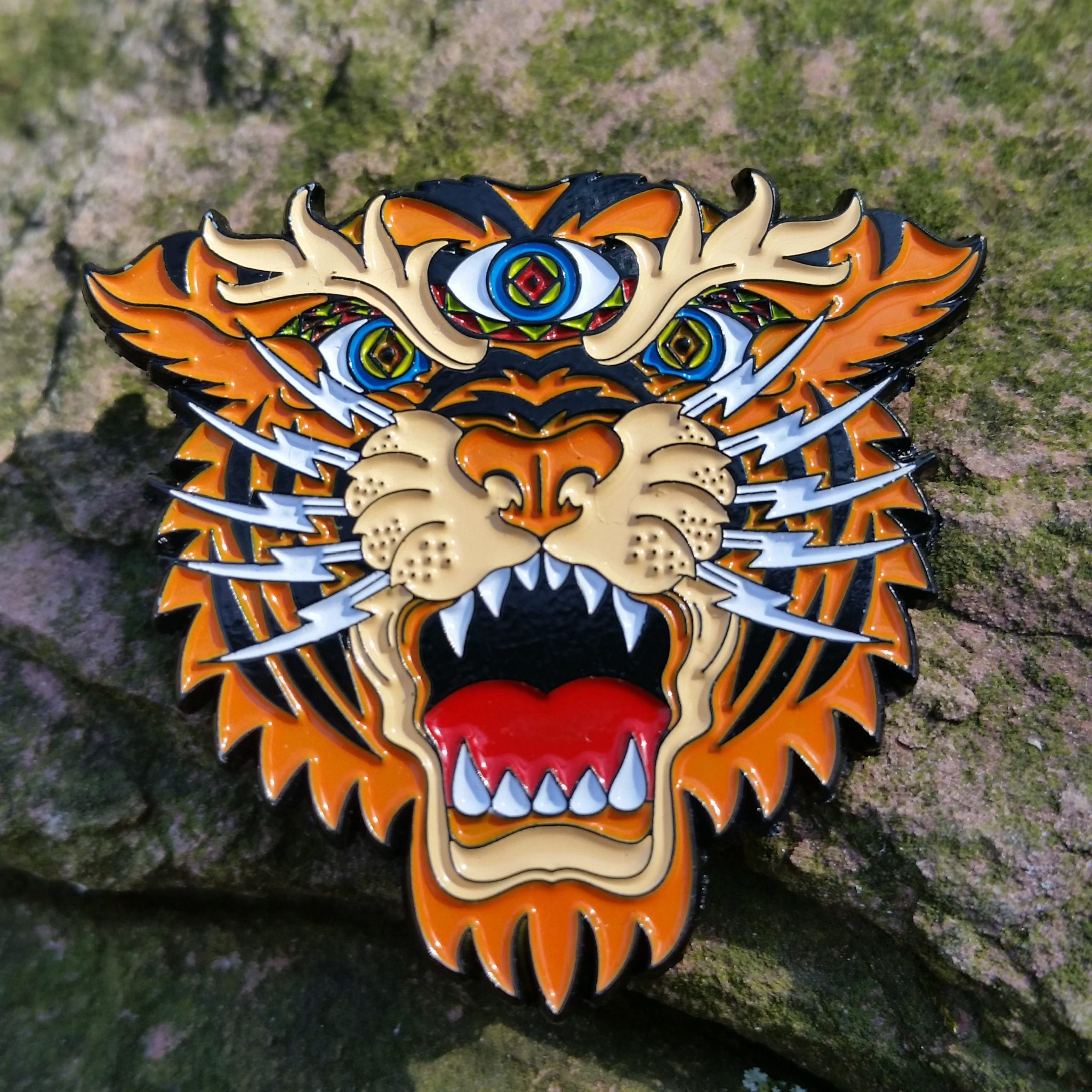 Third Eye Tiger spirit animal pin - biker, tattoo flash, jambands, music festival, jerry garcia, grateful dead and company co