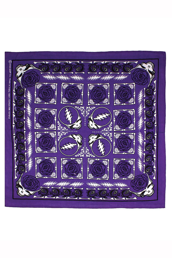 Grateful Dead bandana - Purple Steal Your Face / Roses kerchief