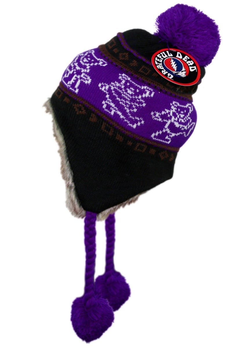 purple Grateful Dead dancing bears knit ski hat