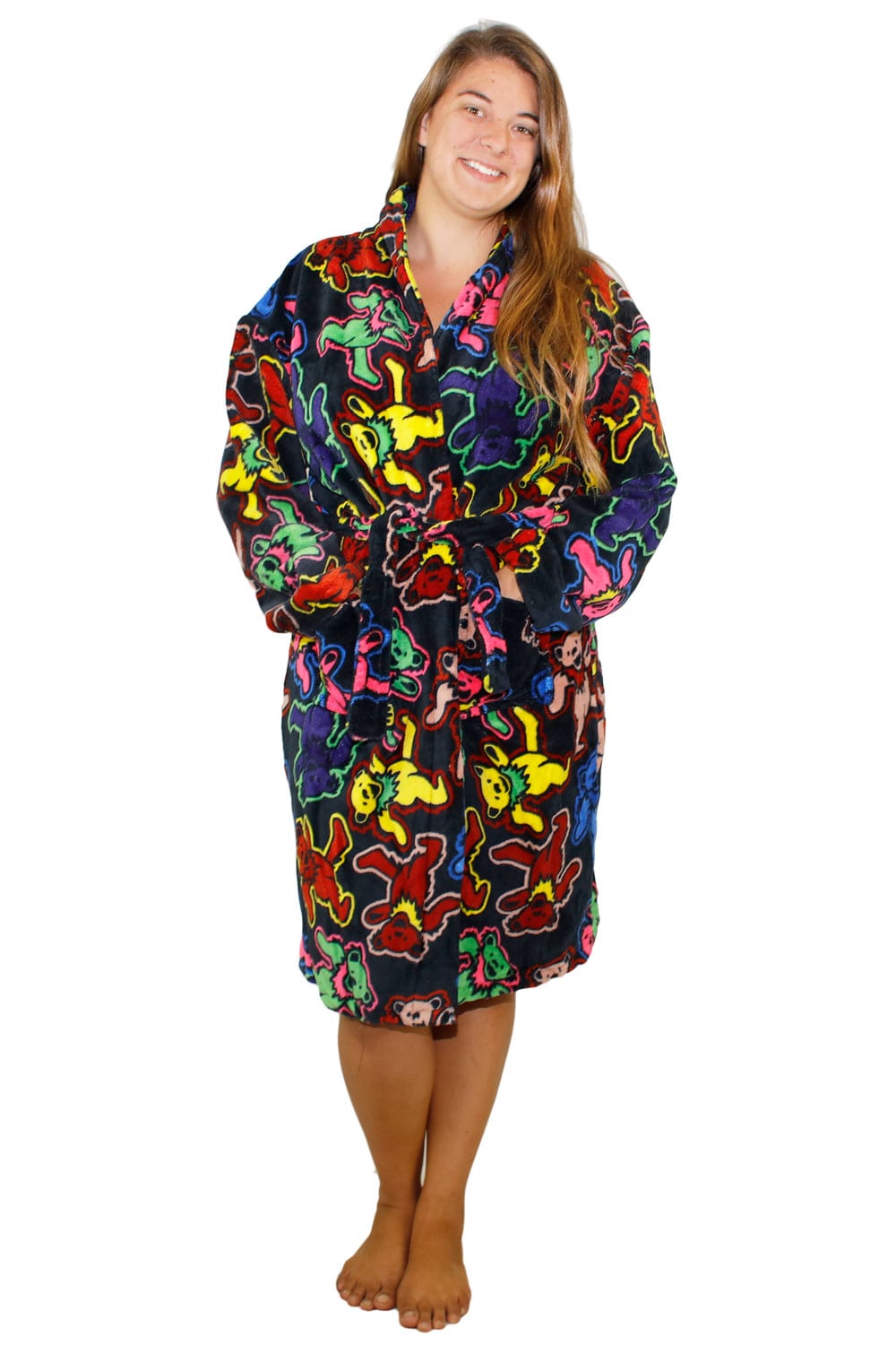 Grateful Dead plush black robe with large dancing bears